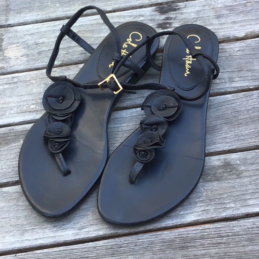 Cole Haan Black leather Rosette Sandals size 8 1/2